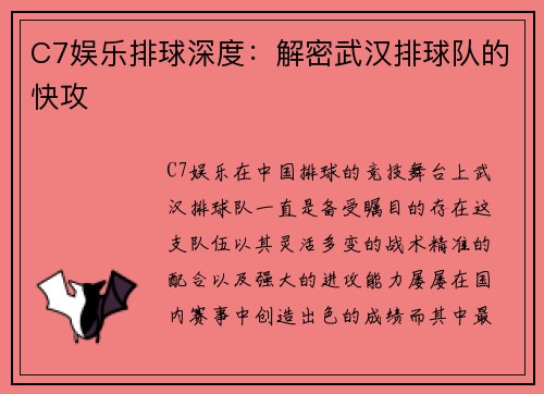 C7娱乐排球深度：解密武汉排球队的快攻